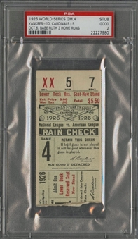 1926 World Series Yankees Vs. Cardinals Game 4 Ticket Stub- Babe Ruth 3 Home Runs -PSA/DNA GOOD 2